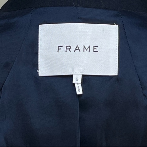 FRAME Women’s Cropped Double Breasted Blazer Navy White Size 0 Nautical Preppy - Picture 9 of 11